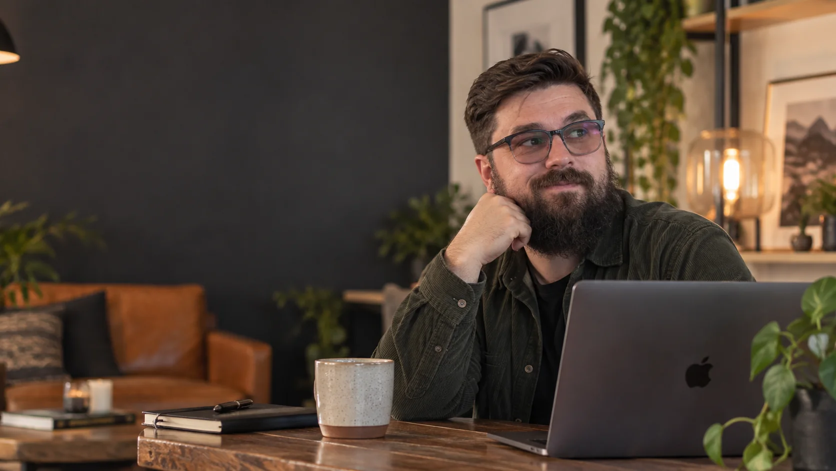 Karl G.-Picard à son bureau, la main sous le menton